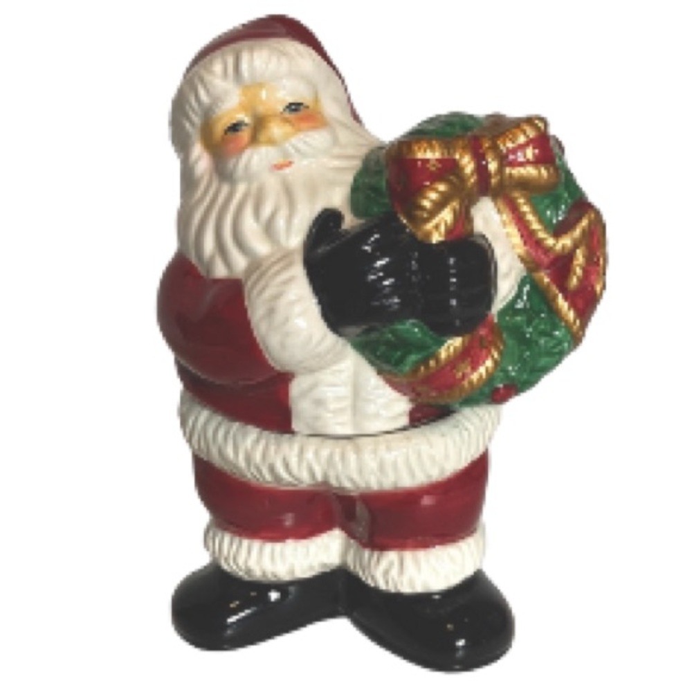 Fitz & Floyd Vintage Salt Bottom & Pepper Top Santa Holding Wreath 5" x 3.5"